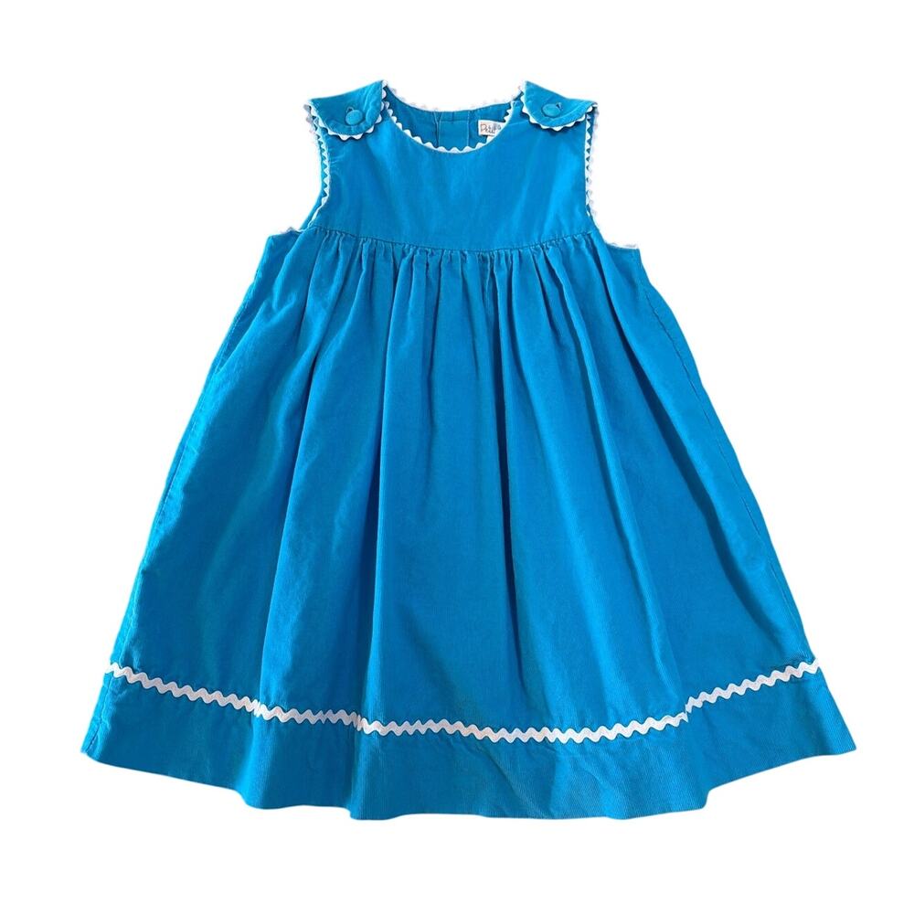 Petit Ami Girls Aqua Blue Corduroy Ric Rac Dress, Toddler Girl Size 2T